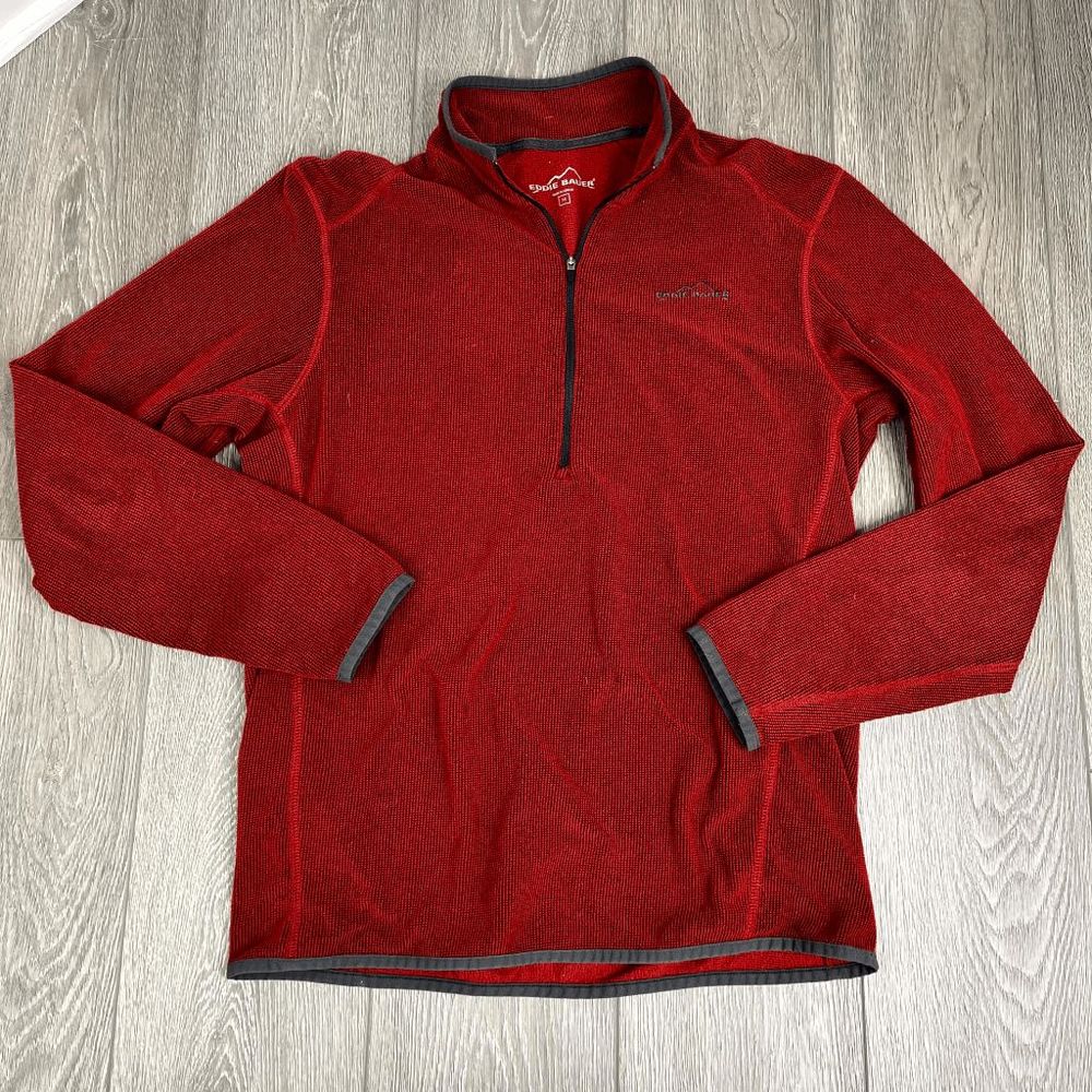 Eddie Bauer Orange Red‎ 1/4 Zip Thermal Fleece Men Size Medium
